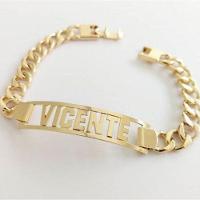 Pulseira Masculina Chapa Personalizada Groumet Banhado A Ouro - 1