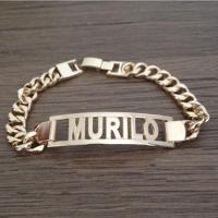 Pulseira Masculina Chapa Personalizada Groumet Banhado A Ouro