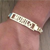 Pulseira Masculina Chapa Personalizada Groumet Banhado A Ouro - 7