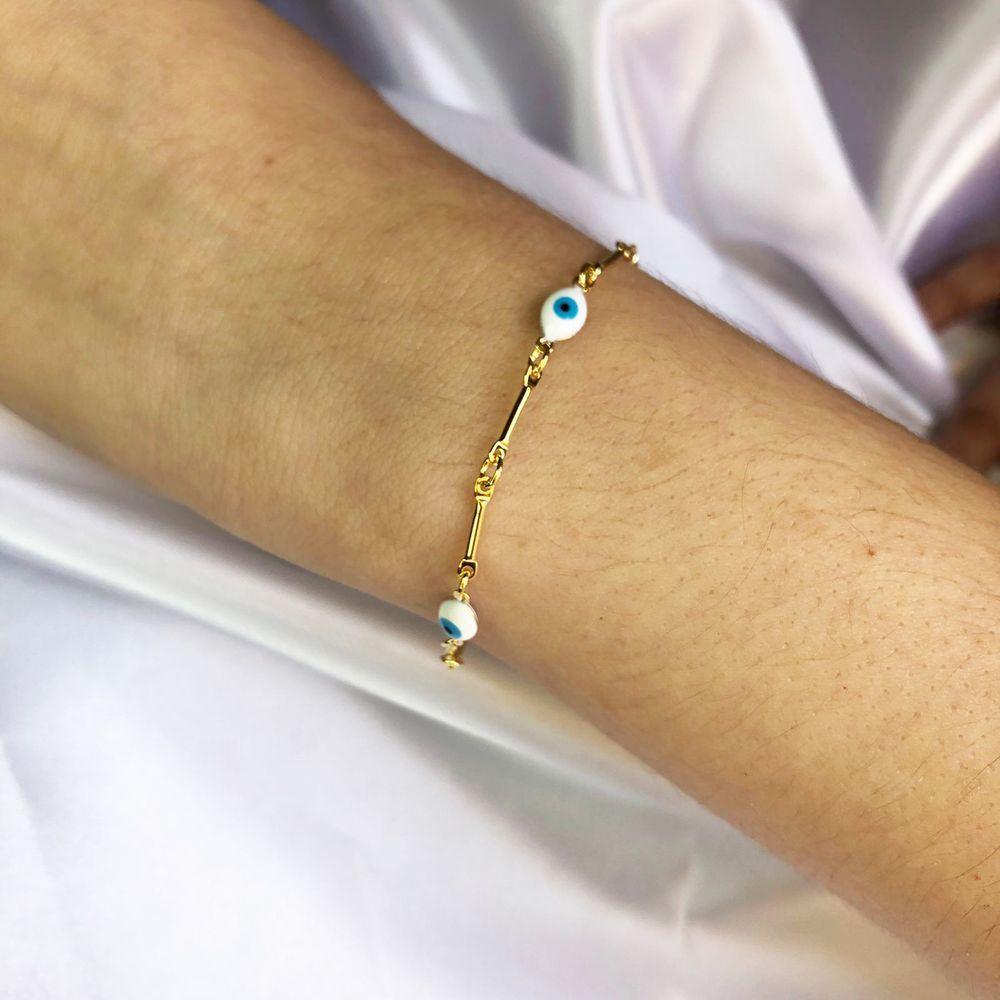 Pulseira Folheada Em Ouro Com Olho Grego Folheado Em Ouro 18 - 2