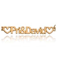 Pulseira Com Nome Do Casal E Corações Vazados Folheado Em Ou - 3