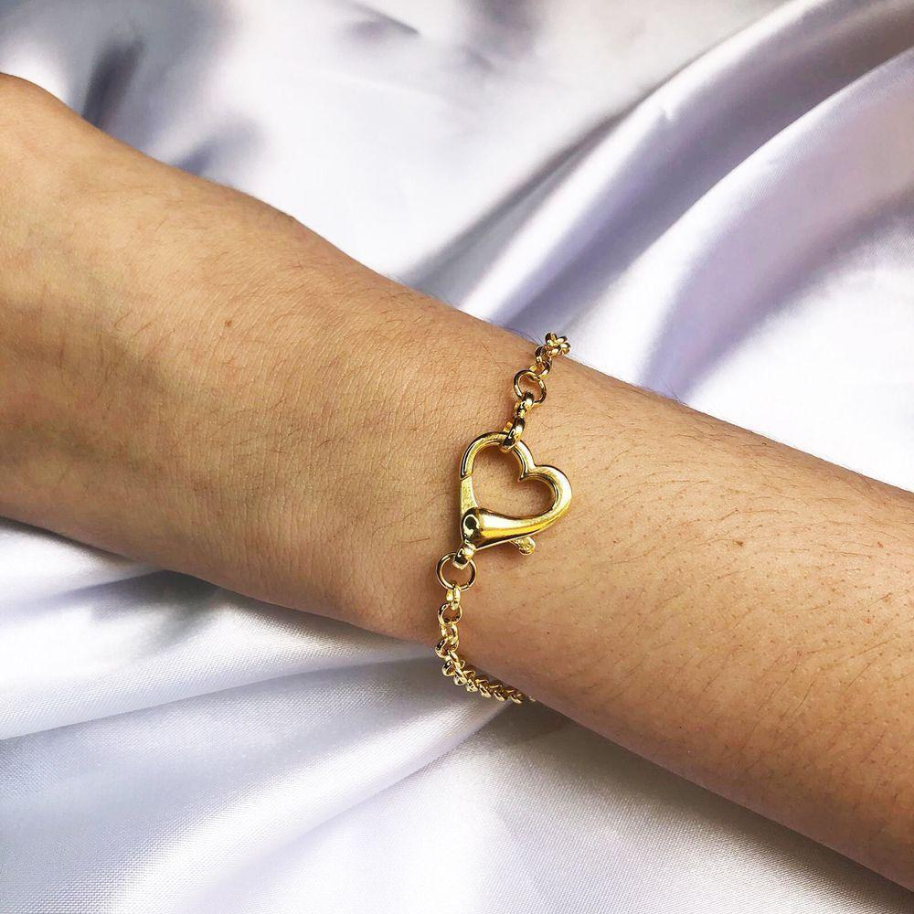 Pulseira Com Design De Elos Finos E Fecho De Coração Folhead - 3