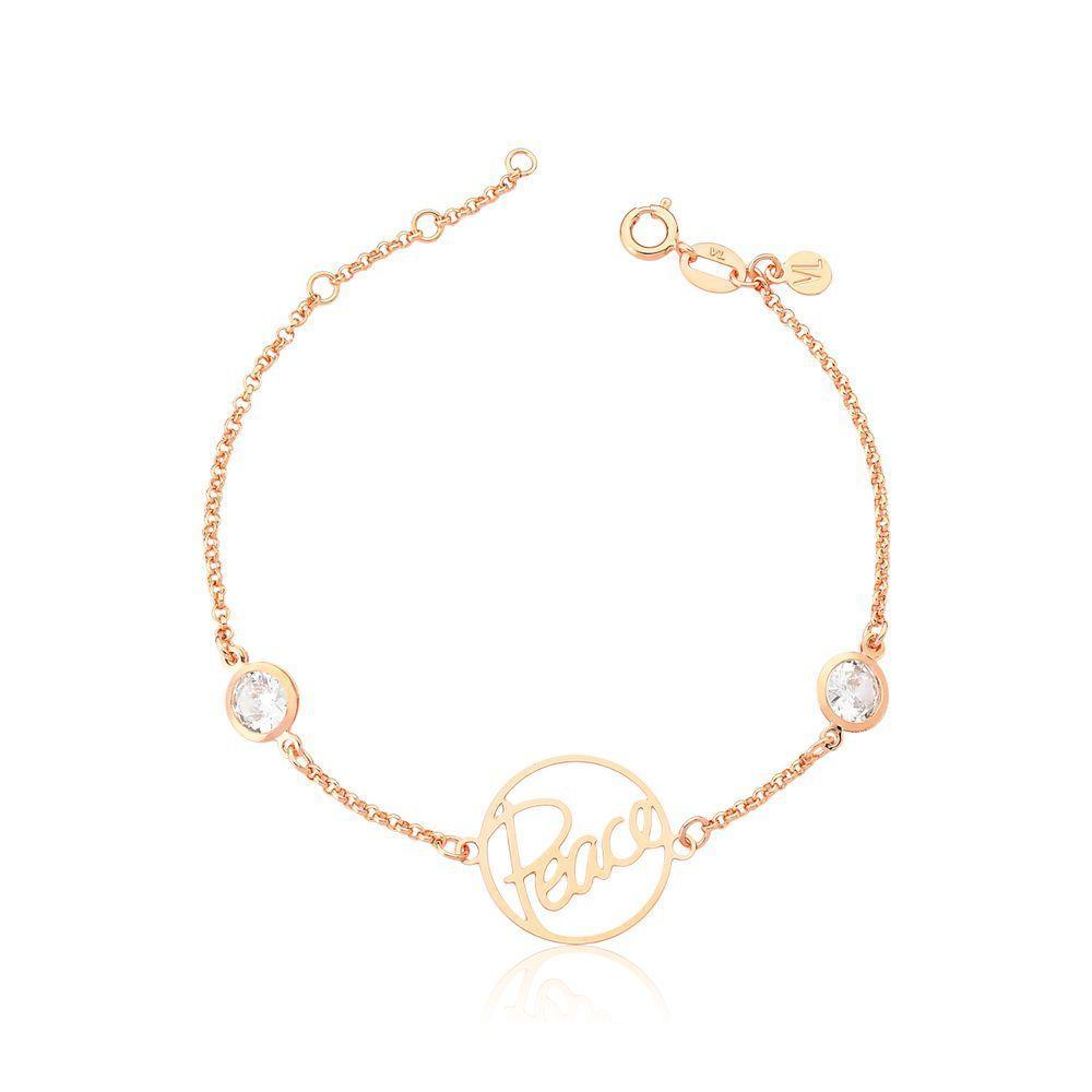 Pulseira Peace Com Zircônias, Revestida Em Ouro Rose - 1