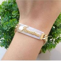 Pulseira Chapa Madrepérola Nome Em Alto Relevo Banhado A Ouro - 1