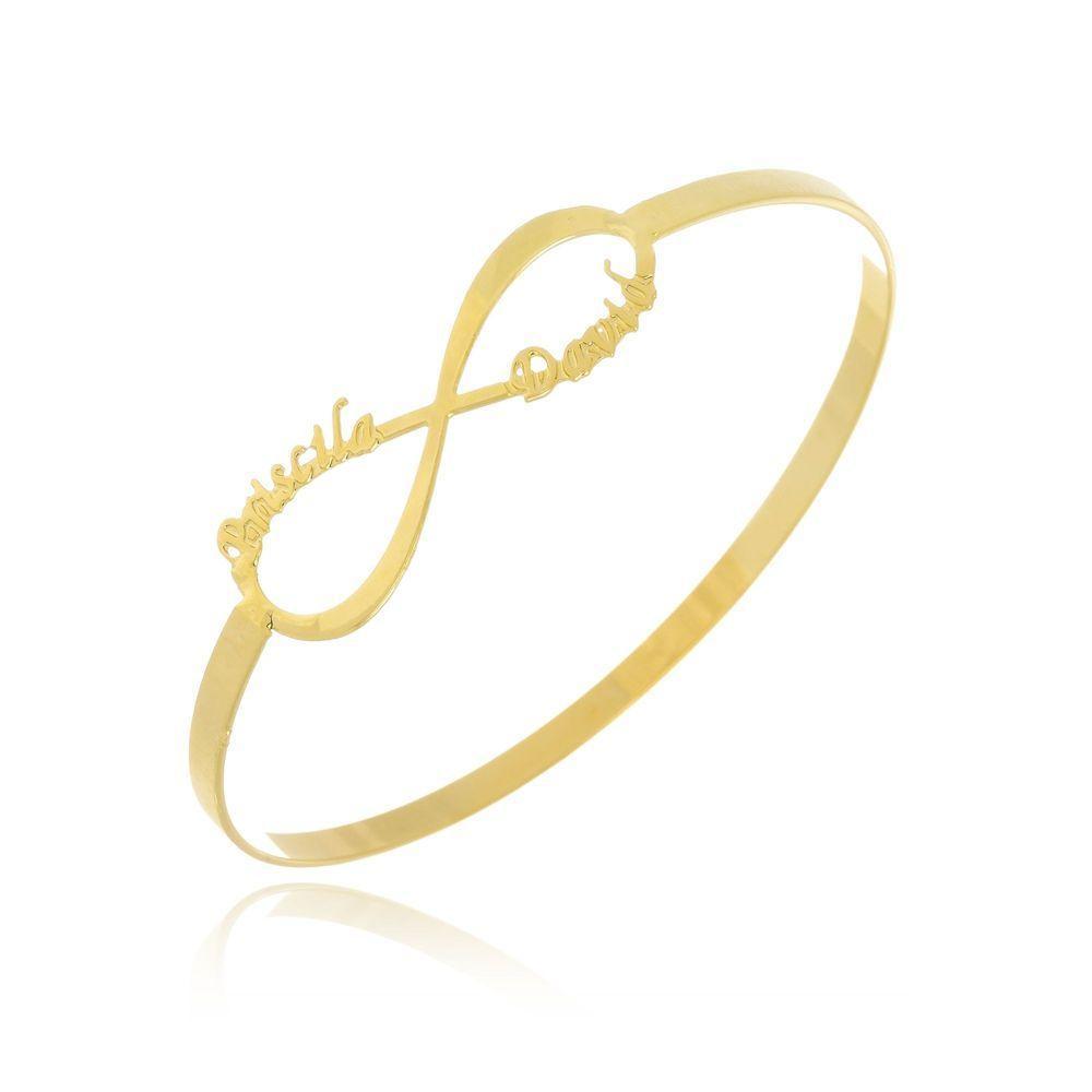 Pulseira Rígida Com Infinito E Nome Do Casal Folheado Em Our - 1