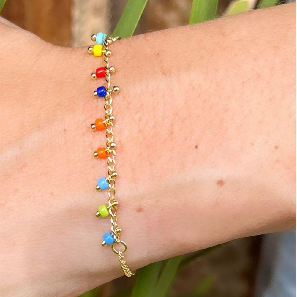 Pulseira Infantil De Pedrinhas Coloridas Folheado A Ouro 18K - 3