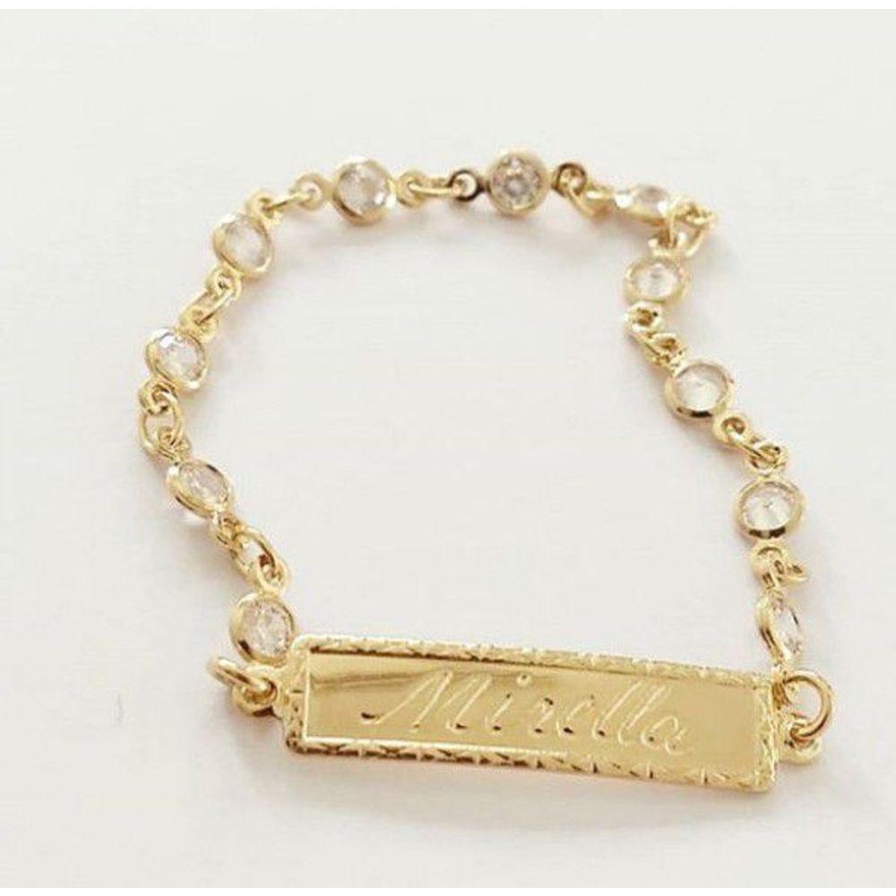 Pulseira Chapinha Lisa Infantil Ponto De Luz Em Banho De Ouro Princesa - 2