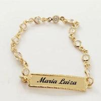 Pulseira Chapinha Lisa Infantil Ponto De Luz Em Banho De Ouro Princesa - 1