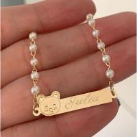Pulseira Infantil Pérola Chapinha com Ursinho Banhado a Ouro - 2