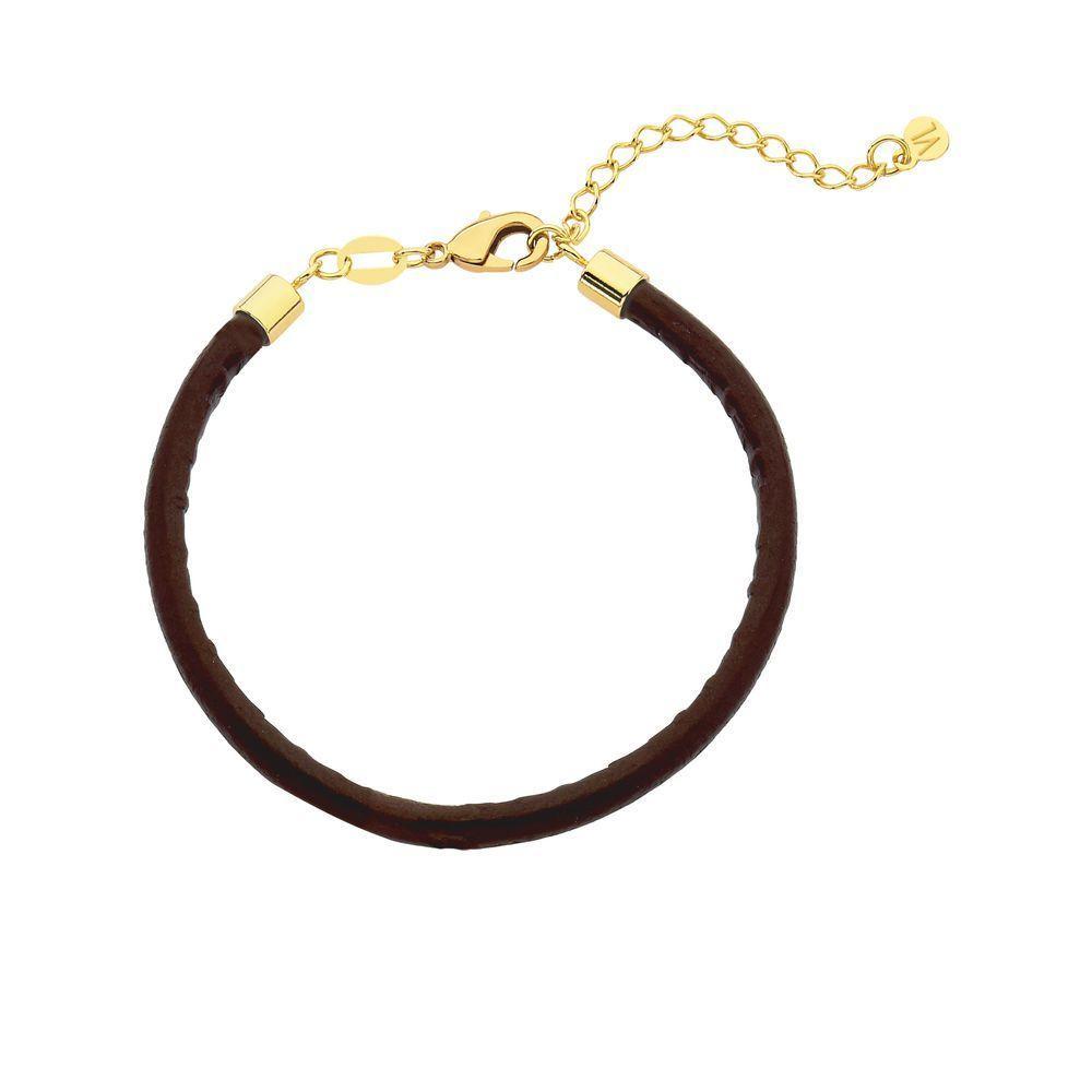Pulseira De Couro Natural Com Revestimento Em Ouro - 1