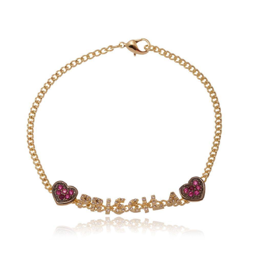 Pulseira Com Nome Do Casal E Corações Trabalhados Em Zircôni - 1