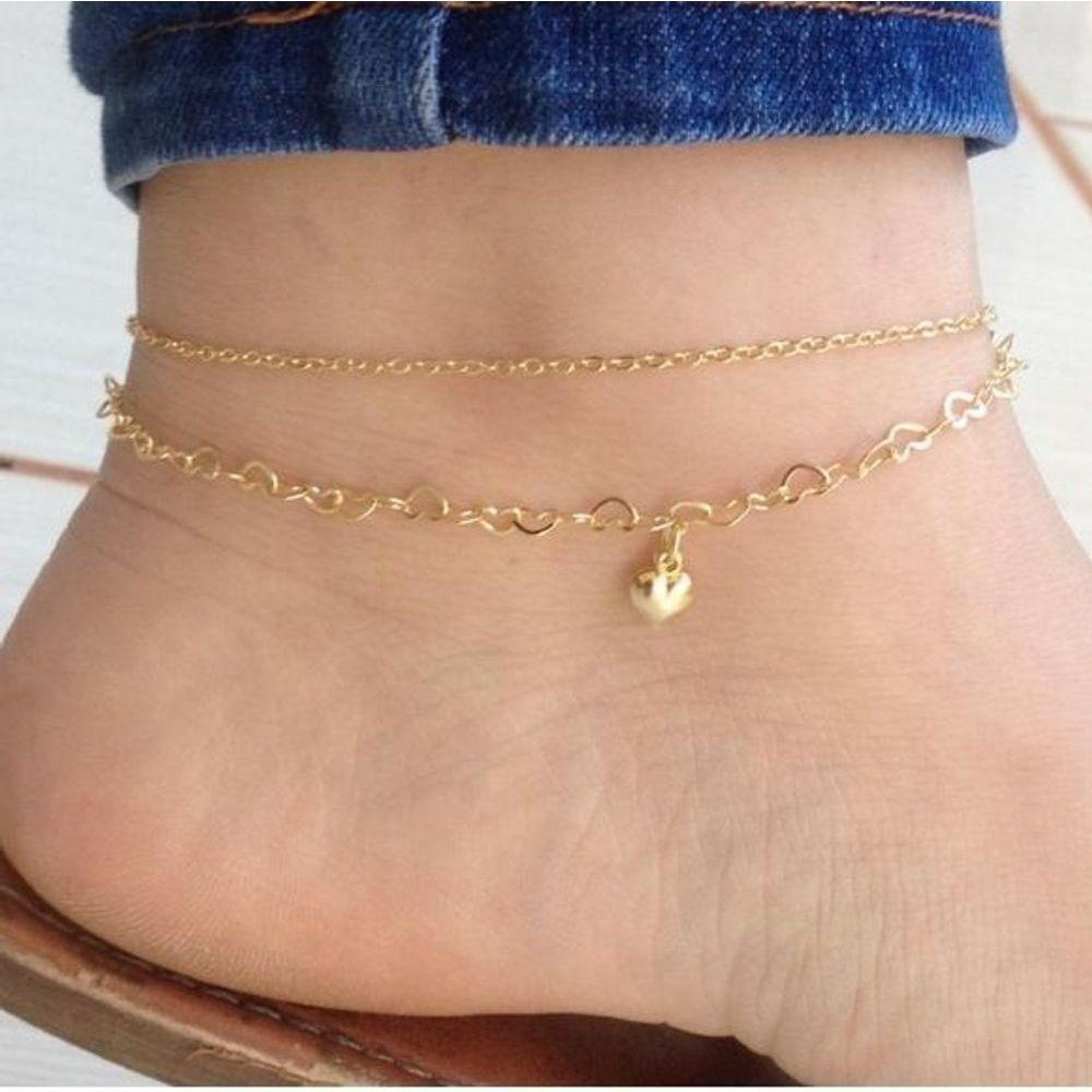 Tornozeleira Com Pingente De Coração Banho De Ouro - 1