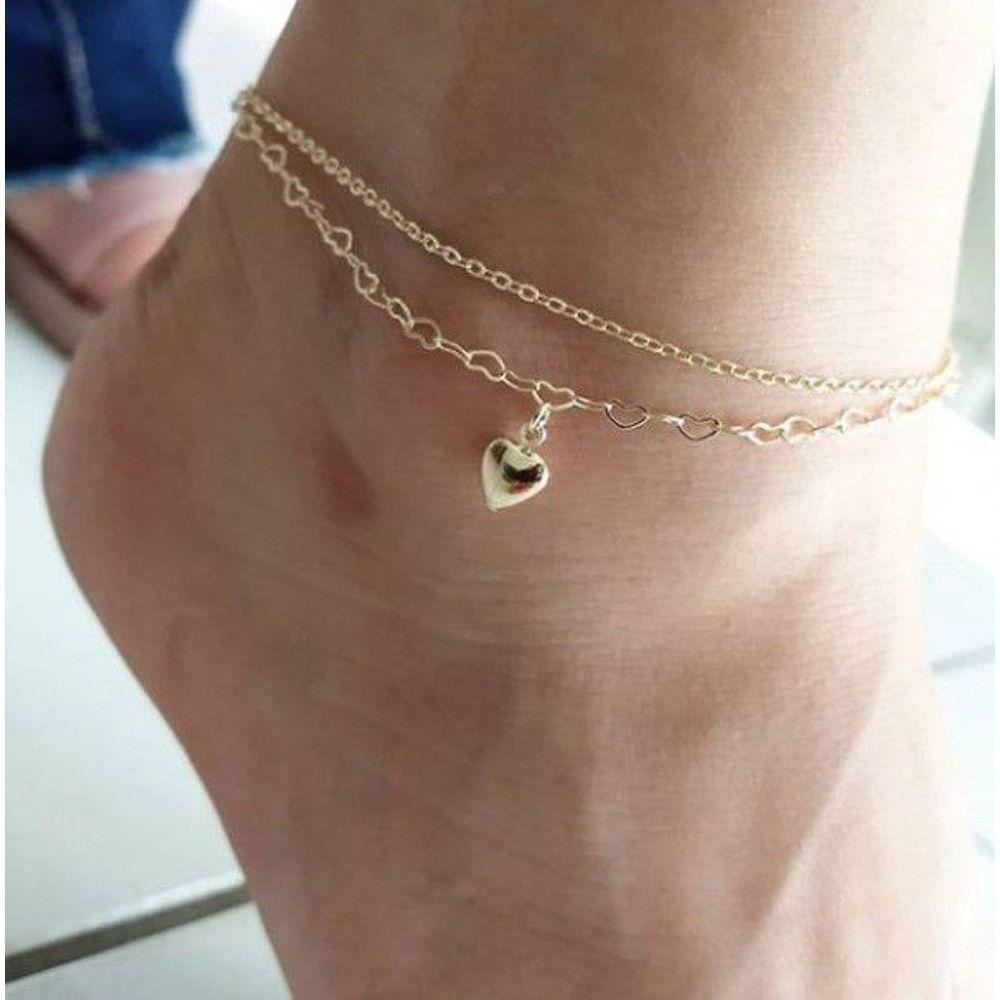 Tornozeleira Com Pingente De Coração Banho De Ouro - 2