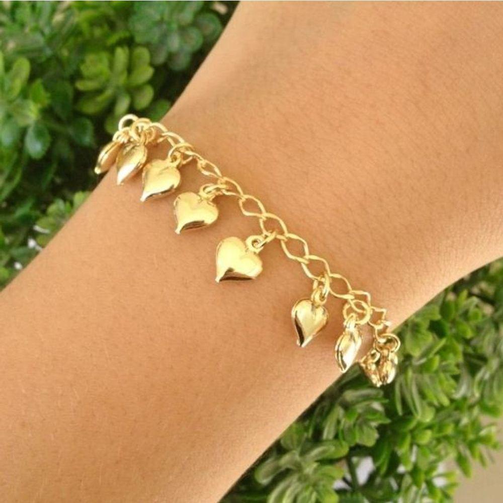 Pulseira Com Vários Pingentes De Coração Banhado A Ouro - 1