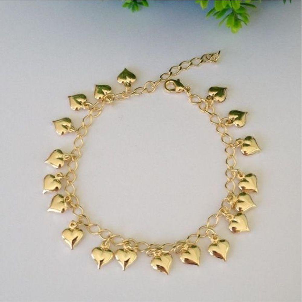 Pulseira Com Vários Pingentes De Coração Banhado A Ouro - 2
