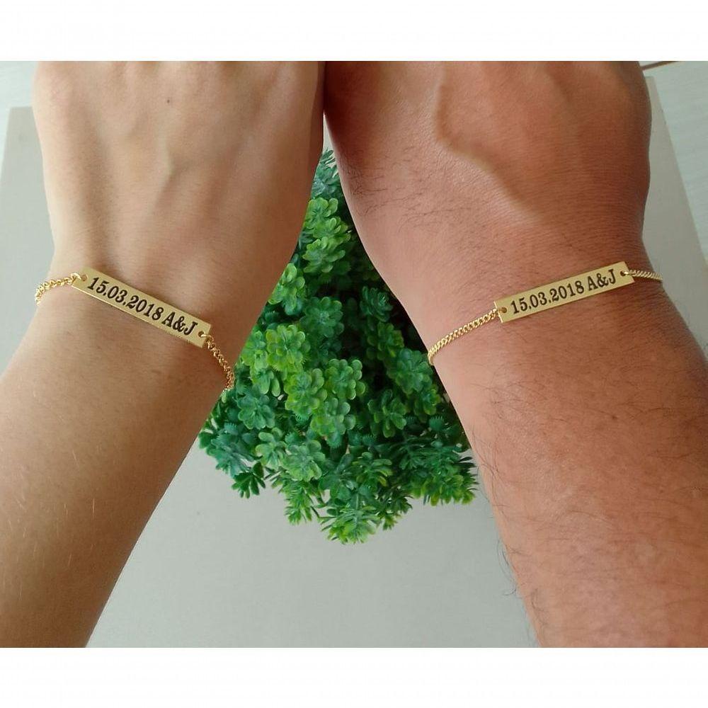 Pulseira Chapinha Personalizada Para Casal Banhado A Ouro - 2
