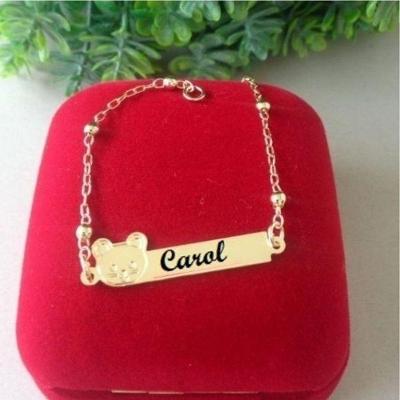 Pulseira Urso Gatinho Com Bolinha Banhada A Ouro