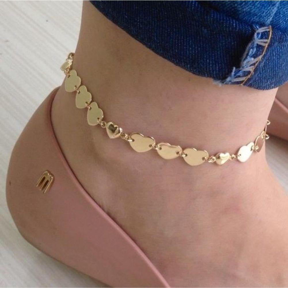 Tornozeleira Vários Corações Banhada A Ouro 18K - 2