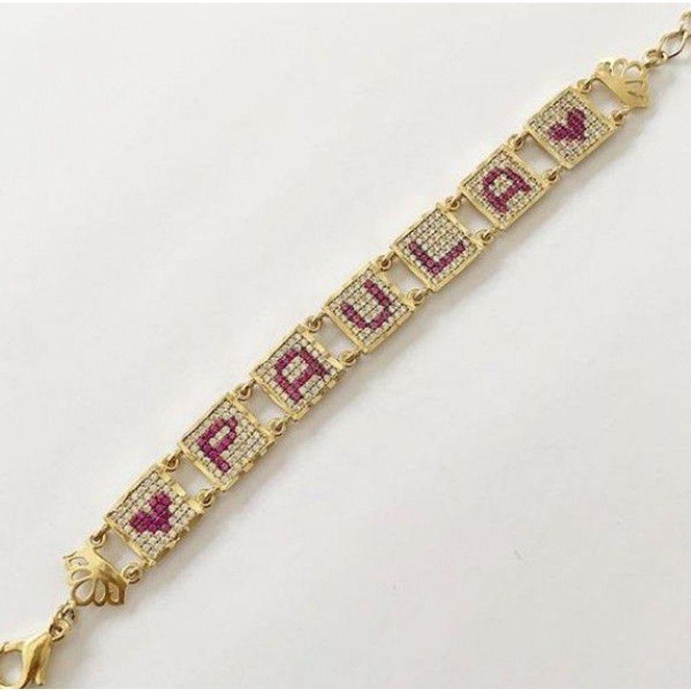 Pulseira Nome 7 Caracteres Cravejados Personalizada Banhado A Ouro - 1