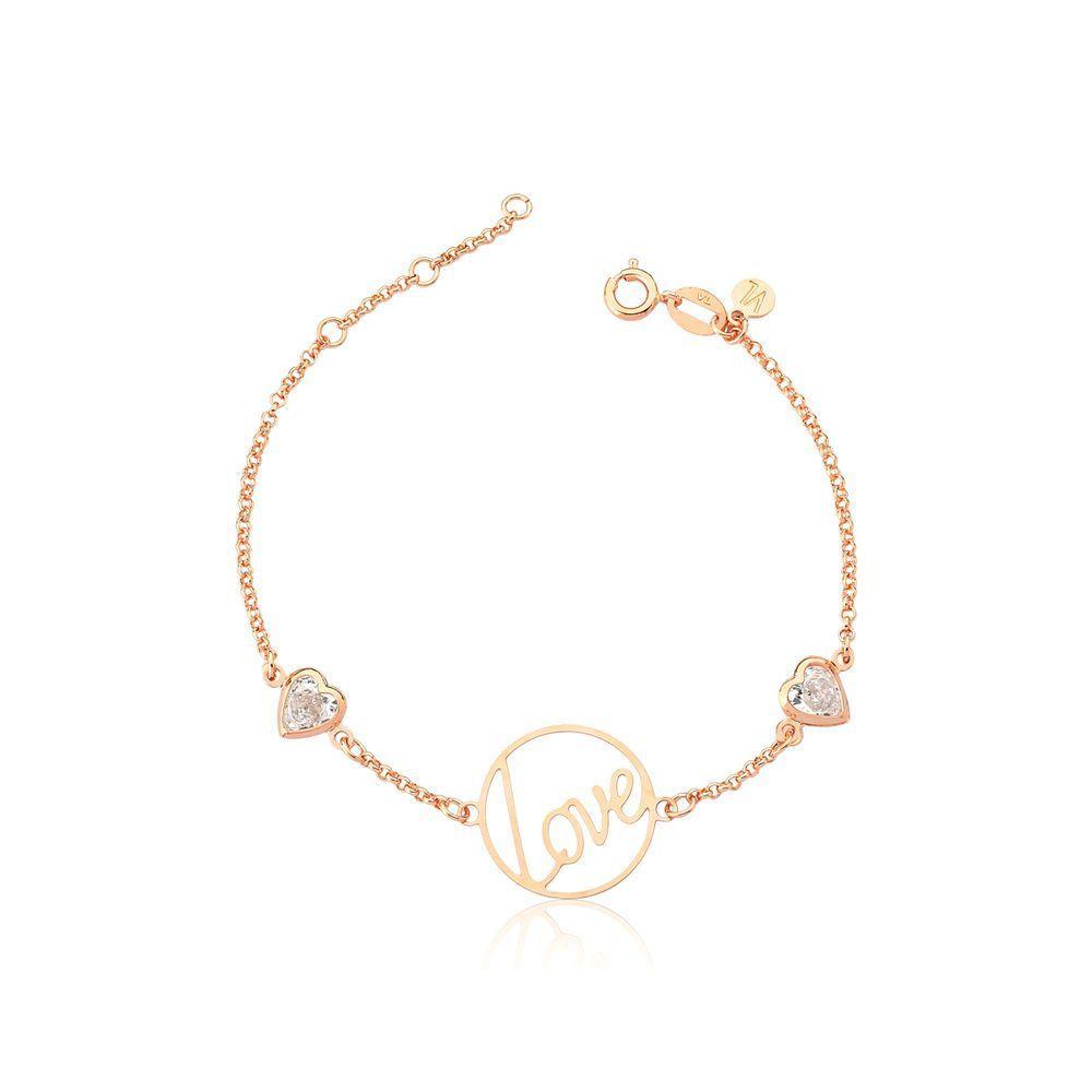 Pulseira Love Com Zircônias, Revestida Em Ouro Rose - 1