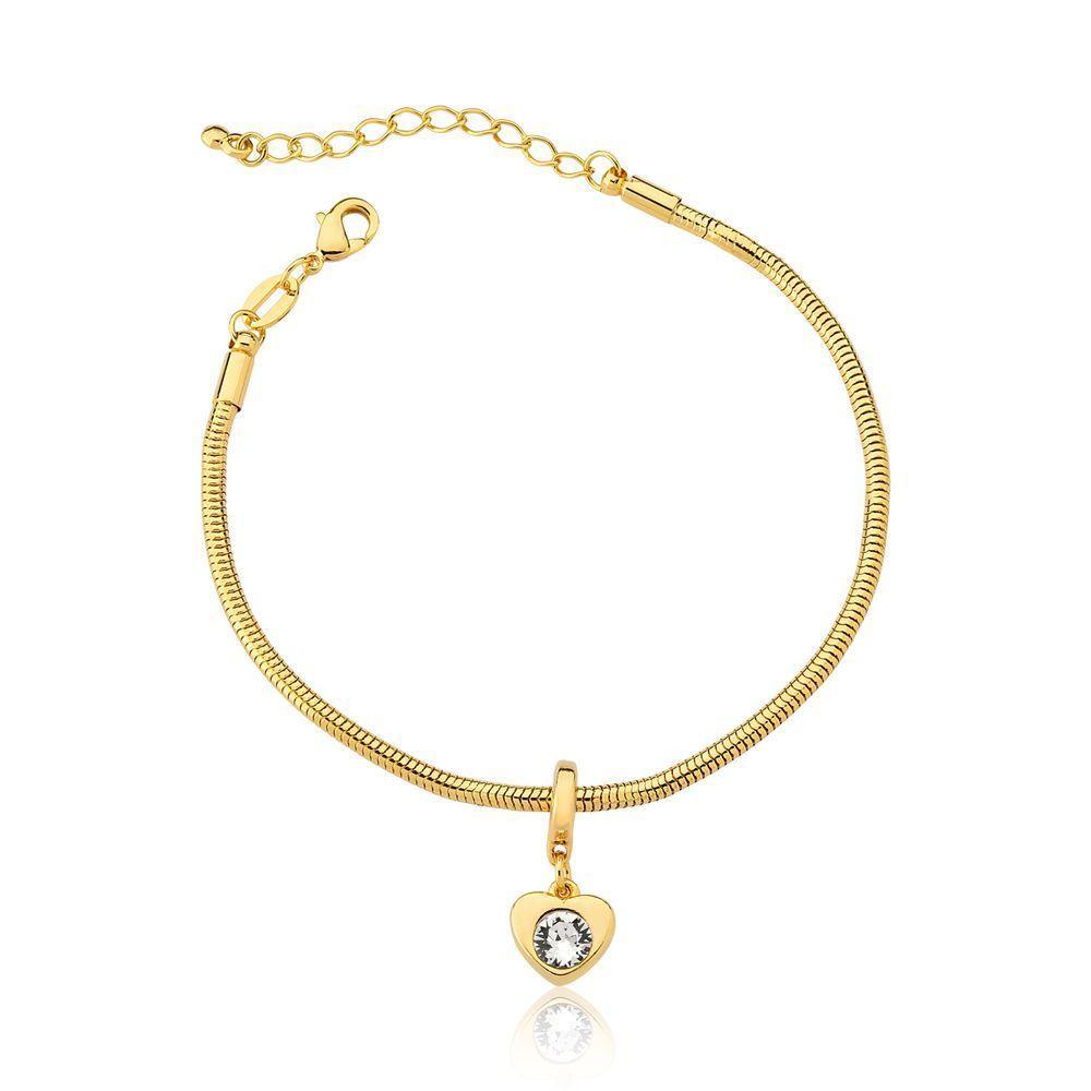 Pulseira Coração Com Cristal, Revestido Em Ouro - 1