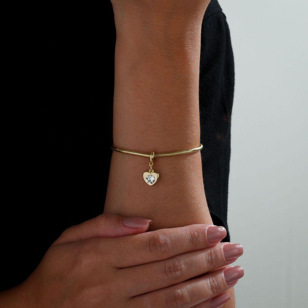 Pulseira Coração Com Cristal, Revestido Em Ouro - 3