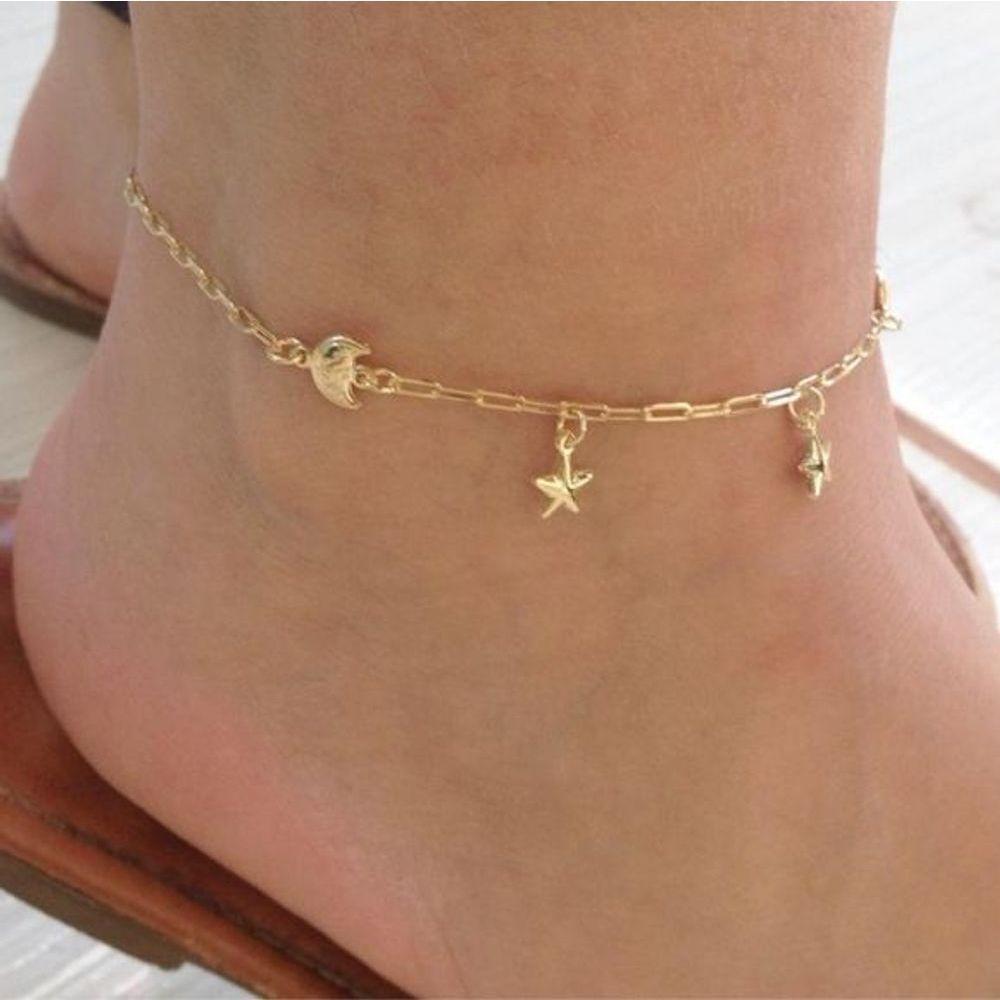 Tornozeleira Lua E Estrela Banhado A Ouro - 1