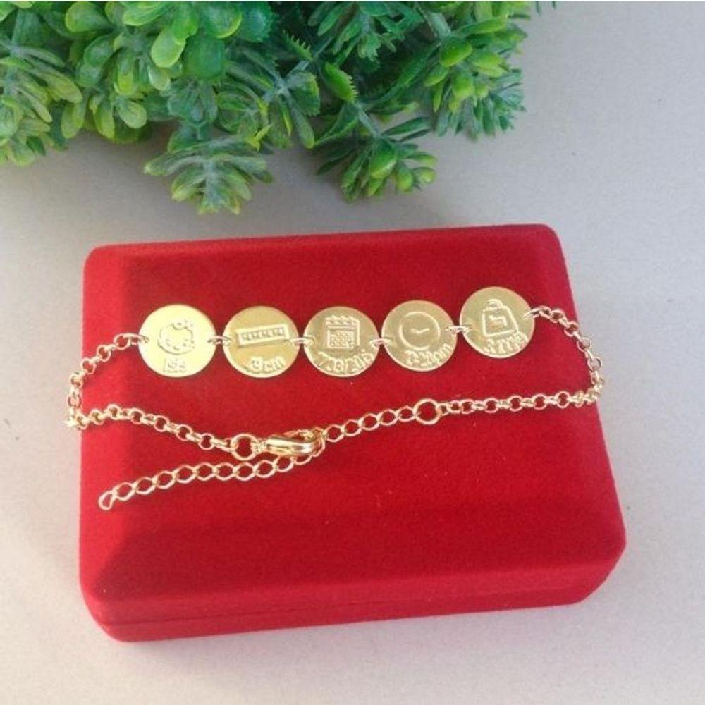 Pulseira Dados Do Nascimento Do Bebe Filho(a) Banho De Ouro - 1