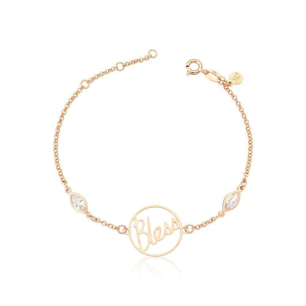 Pulseira Bless Com Zircônias, Revestida Em Ouro Rose - 1