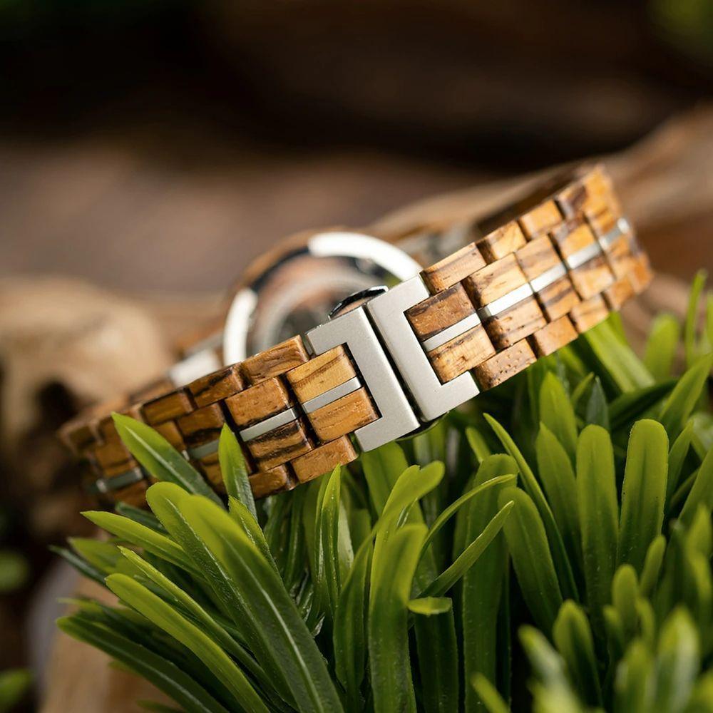 Relógio De Madeira Feminino Bobo Bird Gt118-1 à Prova D'água Verde - 2