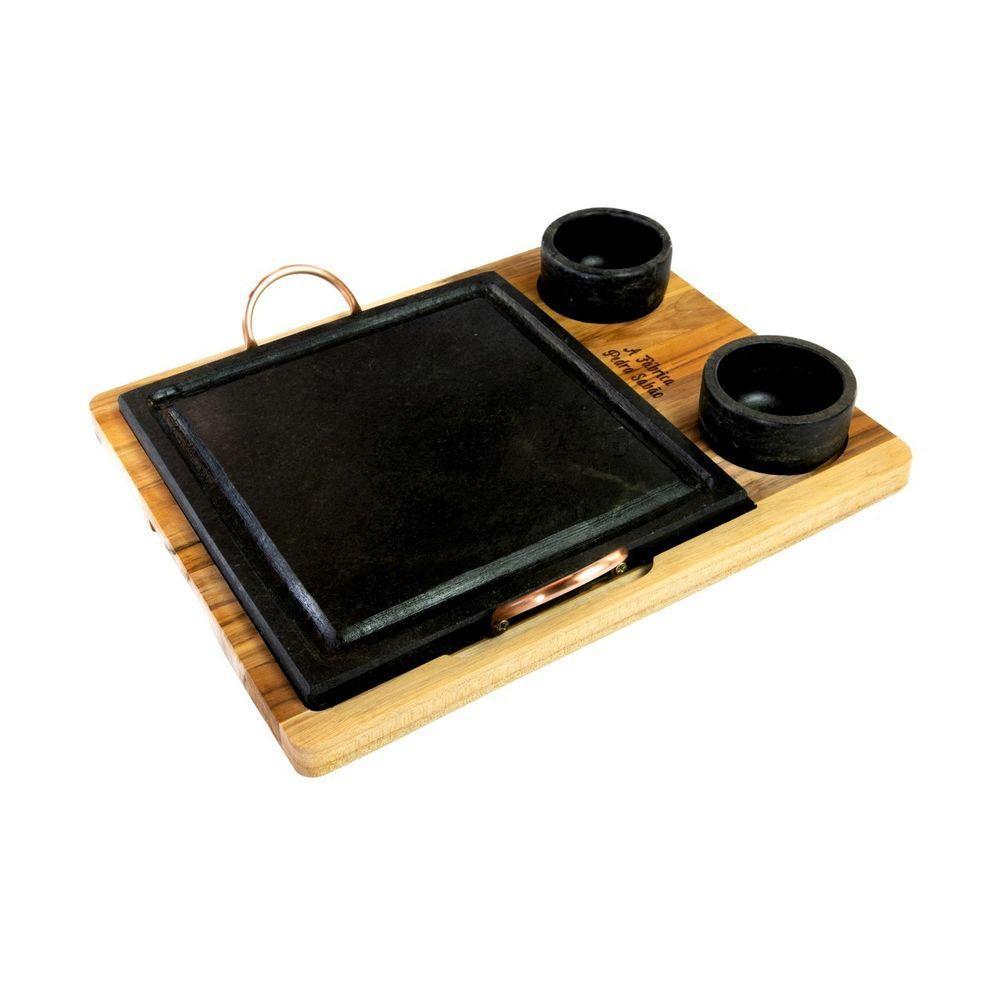 Grelha Com 02 Molheiras Em Pedra Sabão E Suporte G 25X25Cm. - 1