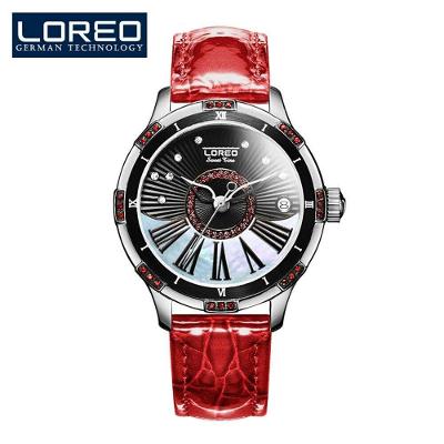 Relógio Feminino De Luxo Loreo 1101 à Prova D'água Vermelho Escuro