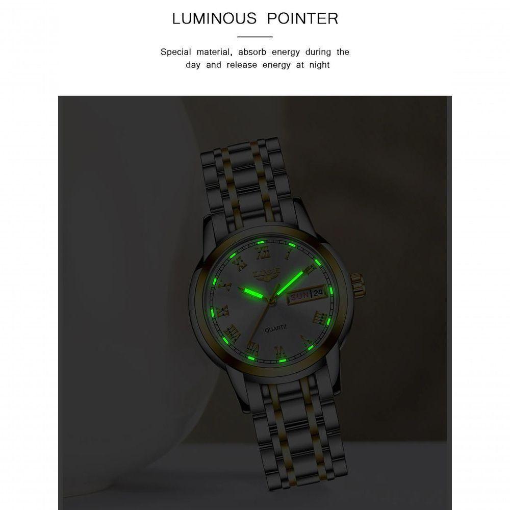 Relógio Feminino Lige 10007 à Prova D'água Ouro Branco - 4