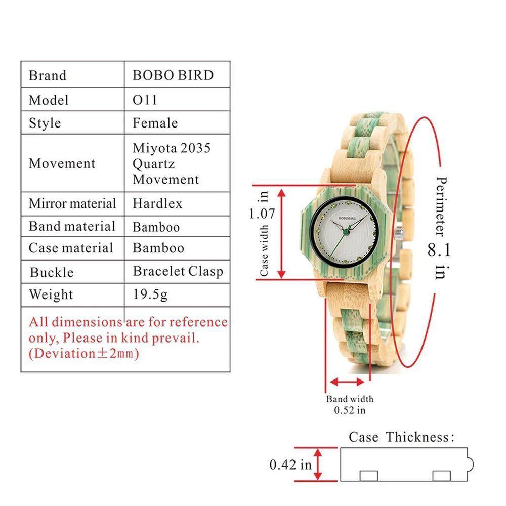 Relógio Feminino De Quartzo Bobo Bird O10 À Prova D'Água Verde - 4