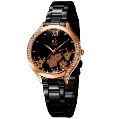 Relógio Feminino Moda Elegante Flores Pulseira Em Inoxidável