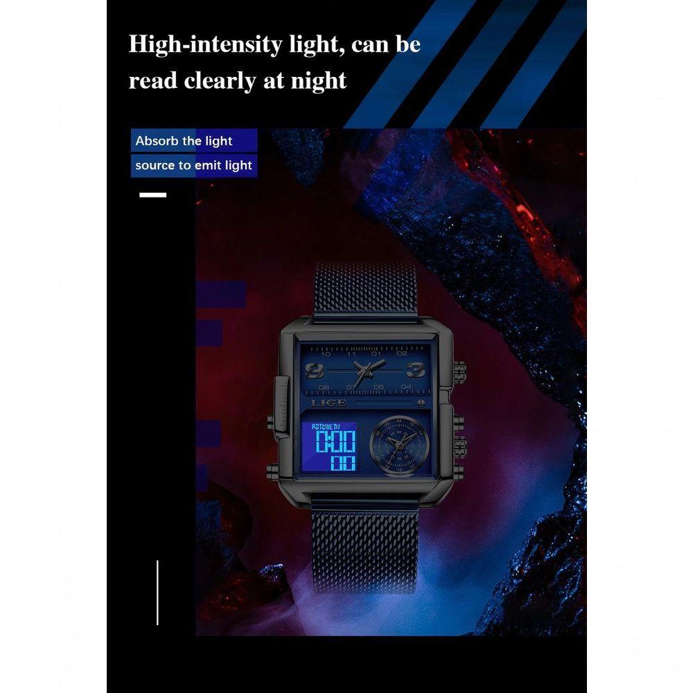 Relógio Maculino Lige 8925 à Prova D'água Azul Prata - 2