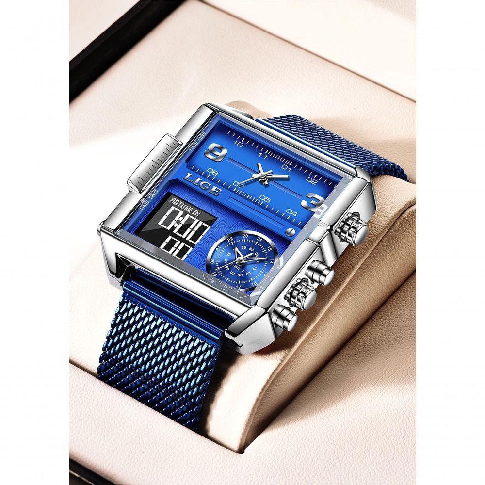 Relógio Maculino Lige 8925 à Prova D'água Azul Prata - 3