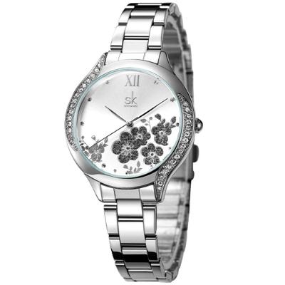 Relógio Feminino Moda Elegante Flores Pulseira Em Inoxidável