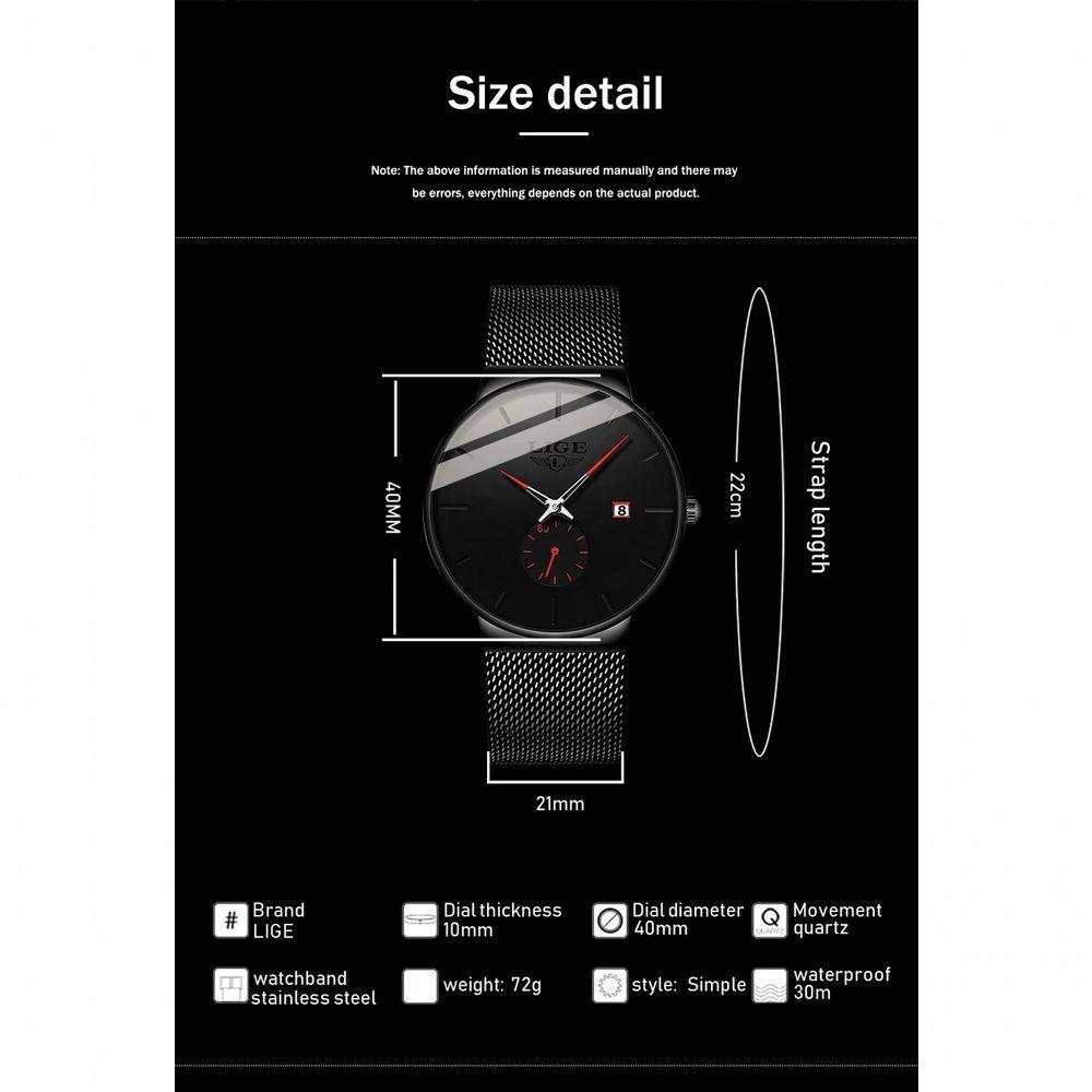 Relógio Lige 9969 à Prova D'água Vermelho Preto - 2