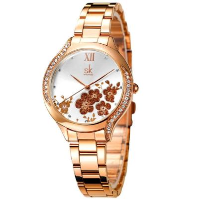 Relógio Feminino Moda Elegante Flores Pulseira Em Inoxidável