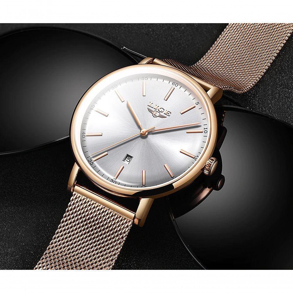 Relógios Femininos Lige 9908 à Prova D'água Rosa Ouro Azul - 2