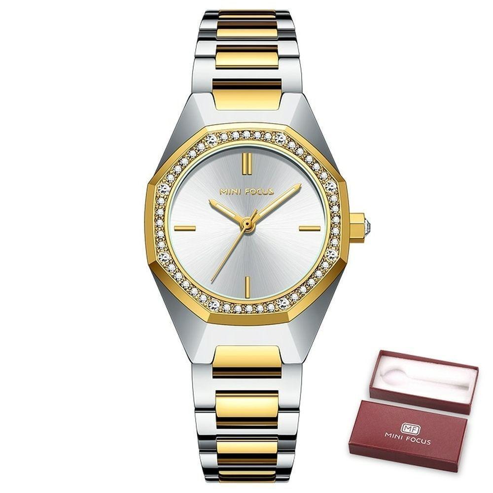 Relógio De Quartzo Feminino Mini Focus Mf0433l à Prova D'água Prata Ouro - 1
