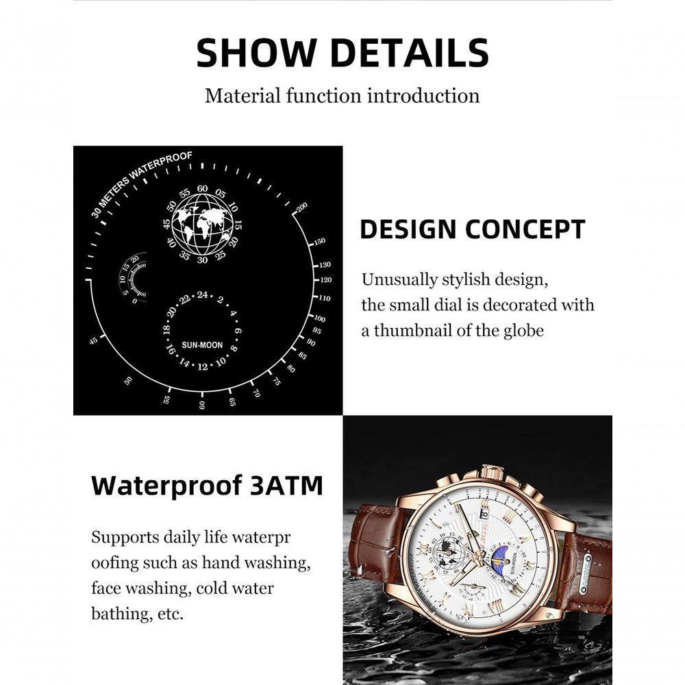 Relógio Masculino Lige 8975 à Prova D'água Branco Prateado - 2