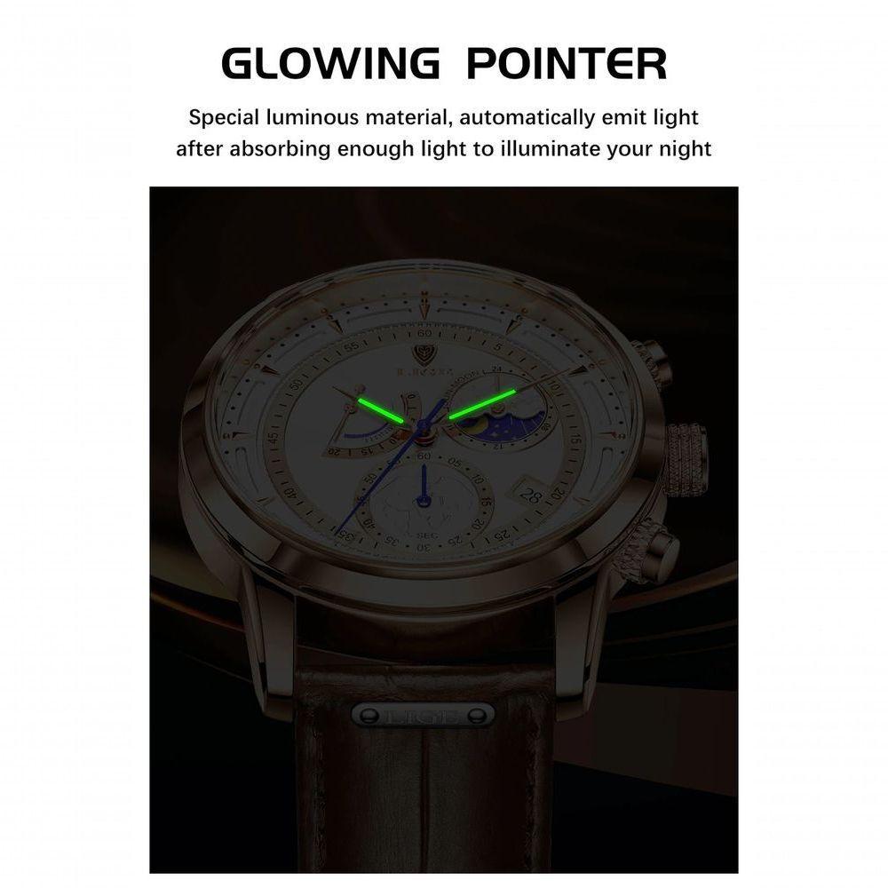 Relógio Masculino Lige 8974 à Prova D'água Rosa Ouro Branco - 2