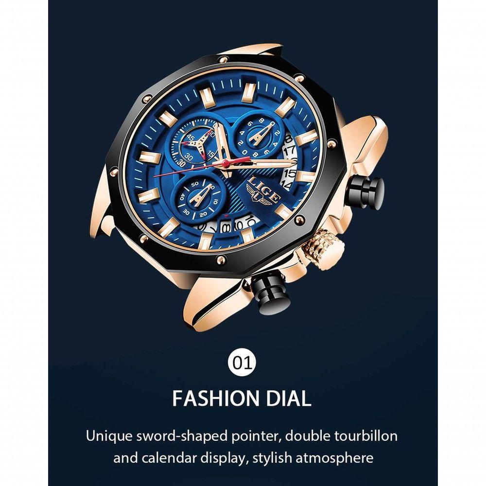 Relógio Lige 8908 Masculino à Prova D'água Prata Preta - 2