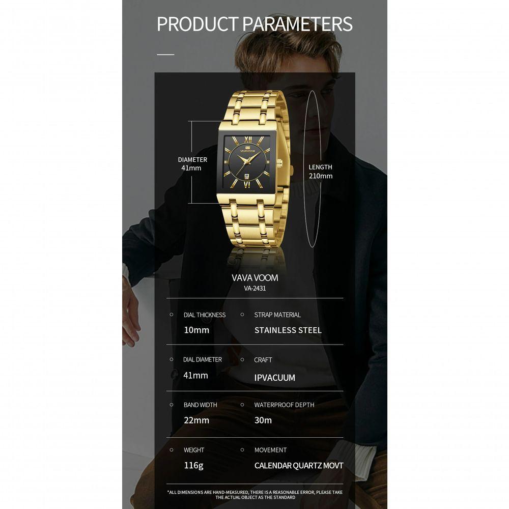 Relógio Masculino De Luxo Retangular Va Va Voom Va-2431 À Prova D'Água Bronze - 2
