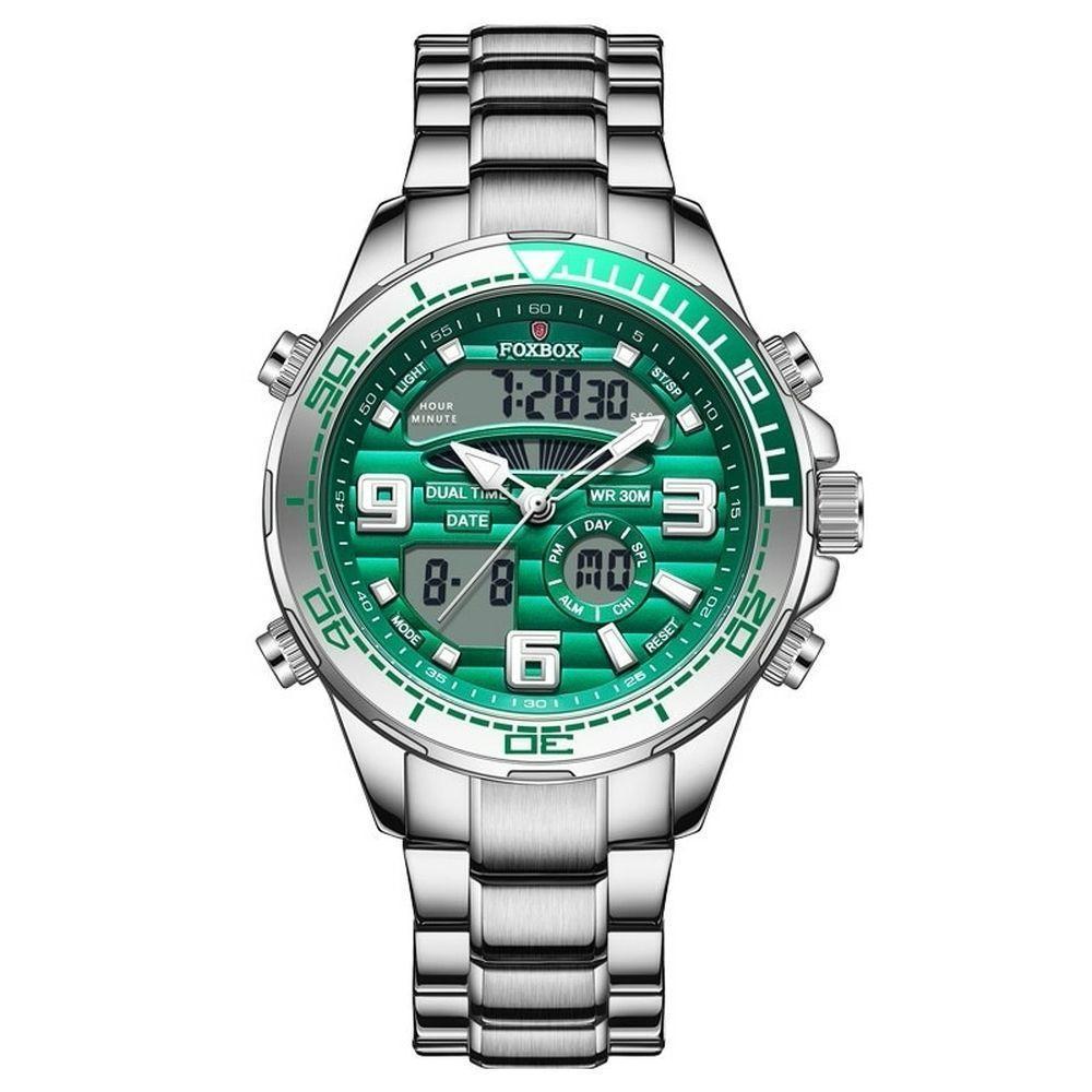 Relógio Masculino Lige 0007 à Prova D'água Verde Prateado - 1