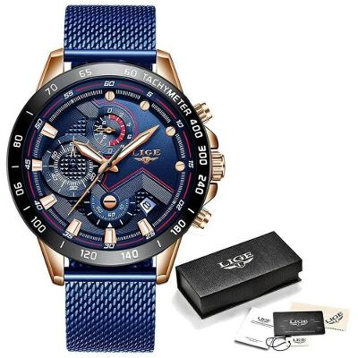 Relógio Masculino Lige 9929 à Prova D'água Rosa Ouro Azul