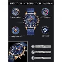 Relógio Masculino Lige 9929 à Prova D'água Rosa Ouro Azul - 2