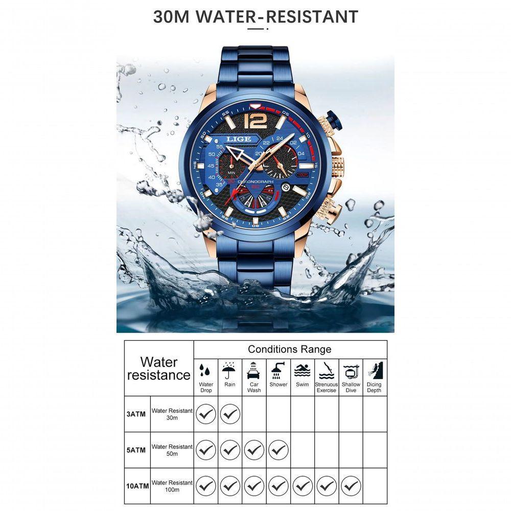 Relógio Masculino Lige 8959 à Prova D'água Prata Preta - 3